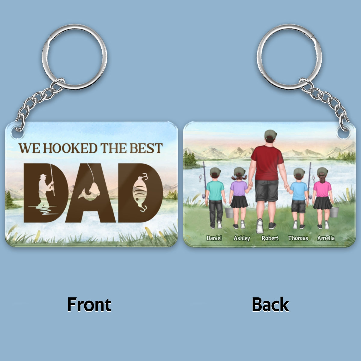 Fishing Dad Grandpa Walking Man And Kids Personalized Acrylic Keychain