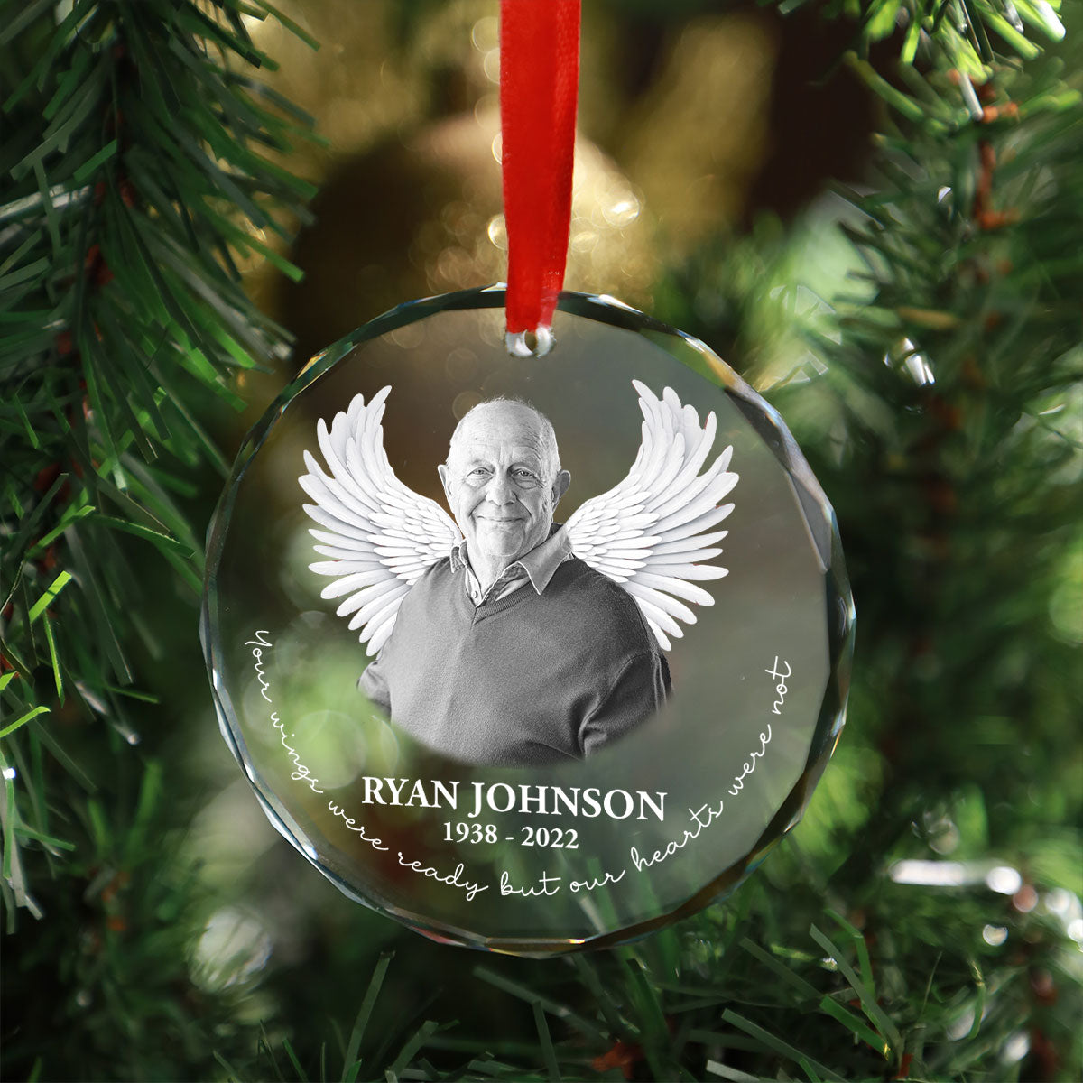 Photo Uploaded Memorial Personalized Glass Oranament, Christmas Decoration