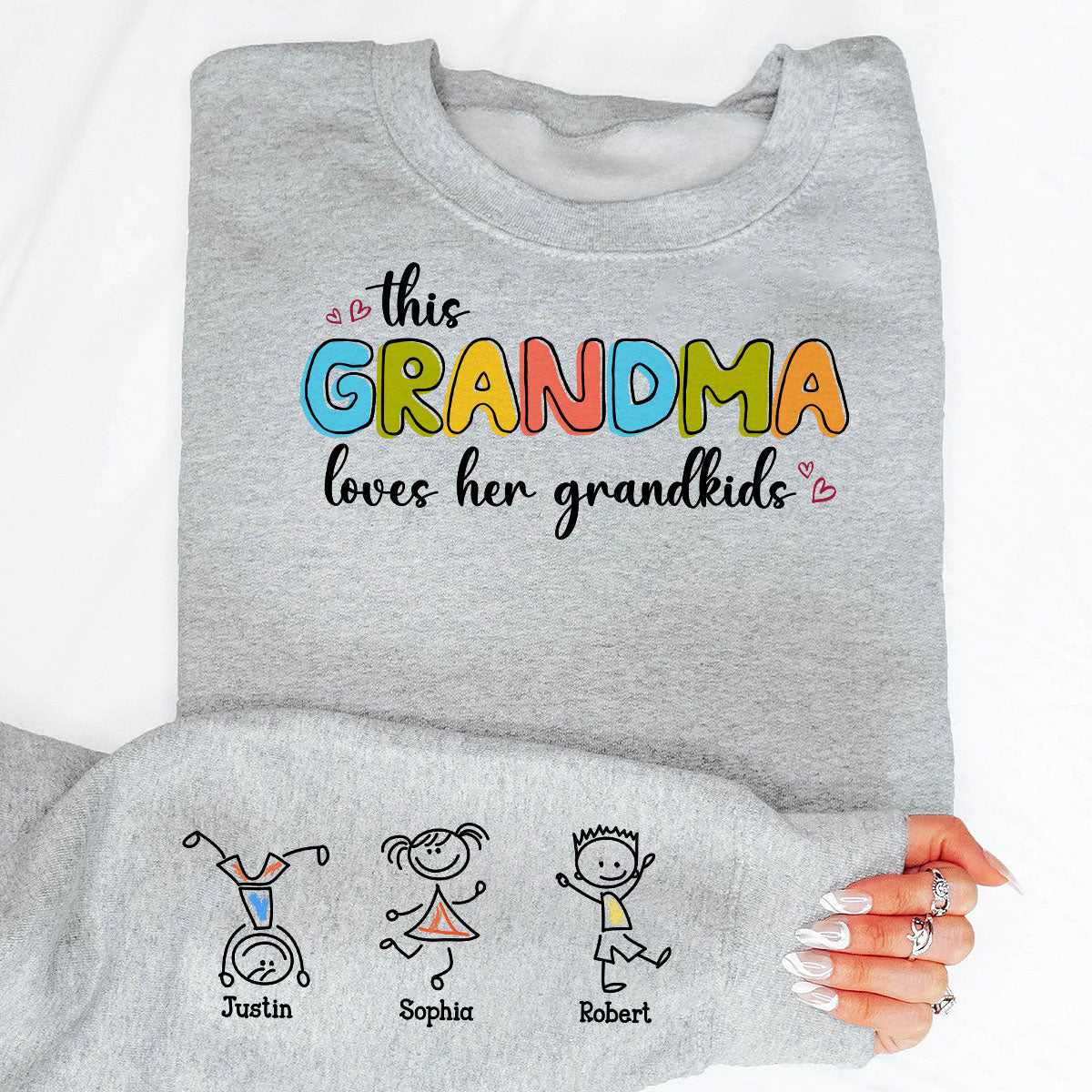 This Grandma Loves Her Grandkids Funny Cartoon Kids Personalized Sleeve Printed Sweatshirt, Gift For Mom, Grandma