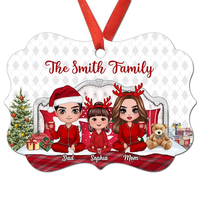 Pajamas Doll Family Sitting On Bed Personalized Christmas Ornament