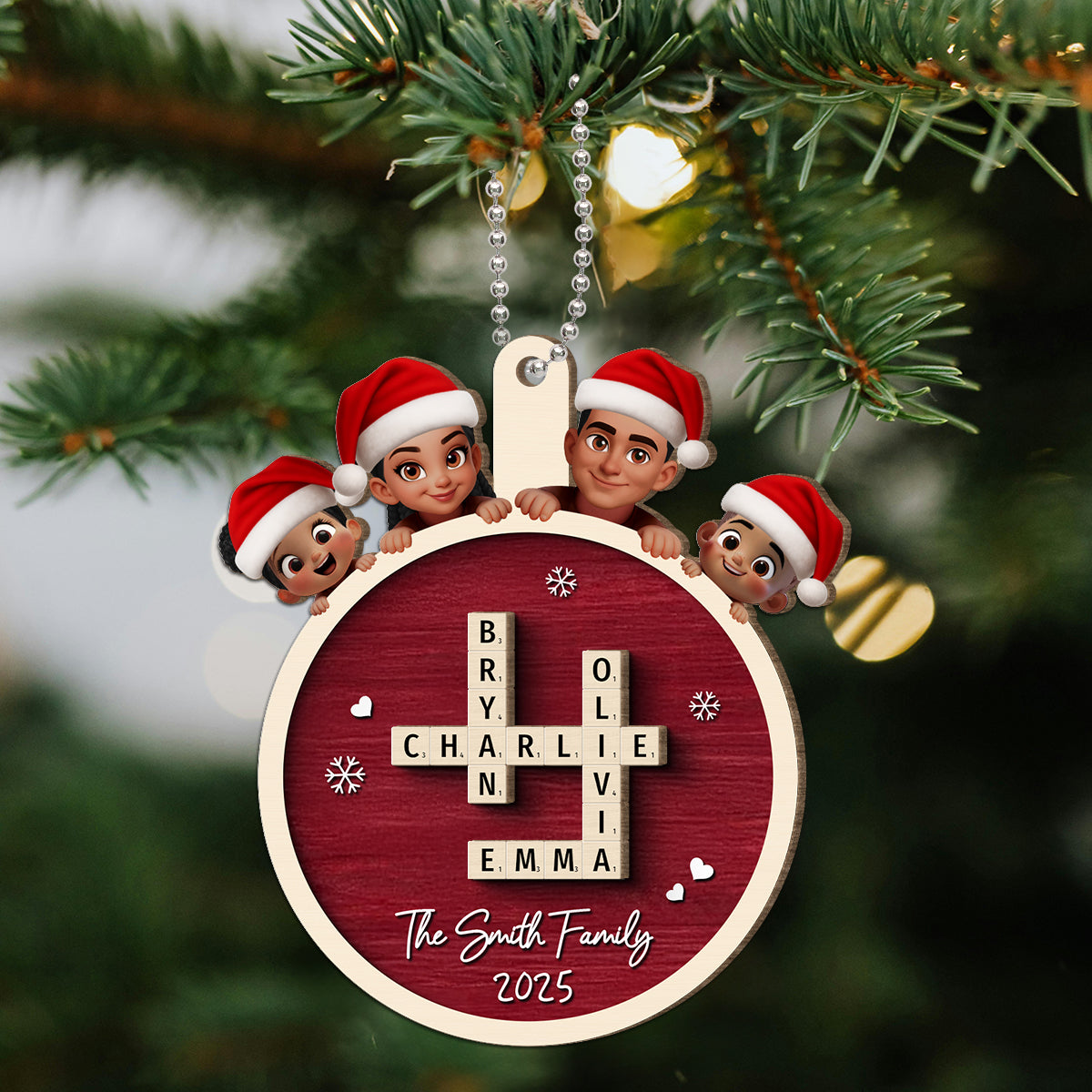 Grandkids Crossword Cute Kids Personalized 2-Layered Wooden Ornament, Christmas Gift for Granddaughter, Grandson