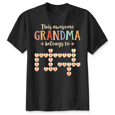 This Grandma Belongs To Grandkids Heart Crossword Puzzle Personalized Shirt