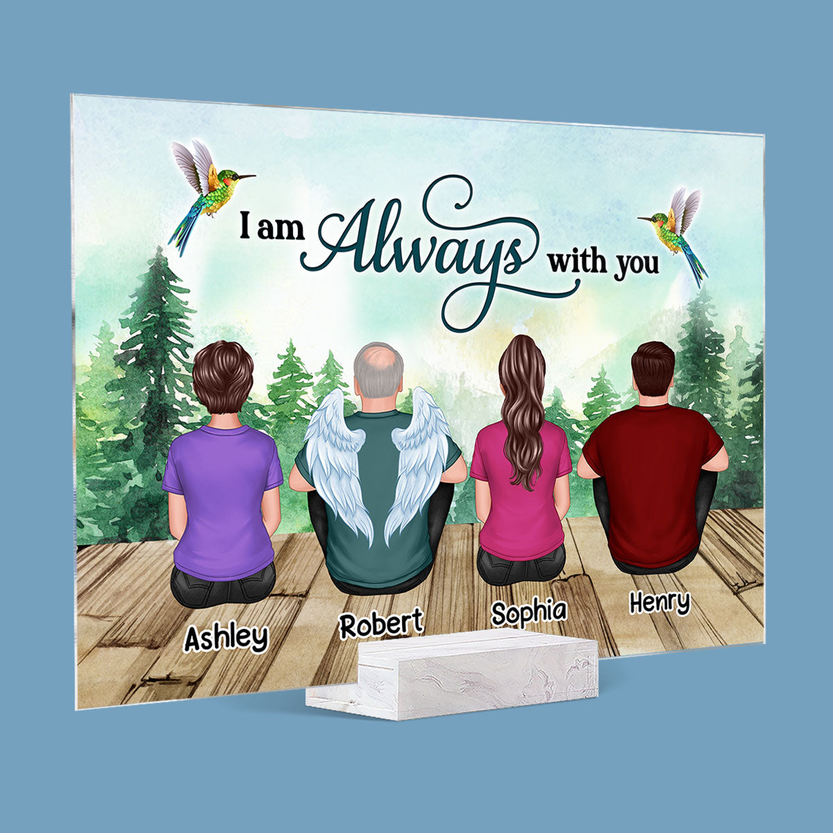 Forest Landscape Whole Back View Family Sitting Remembrance Gift Memorial Personalized Acrylic Plaque