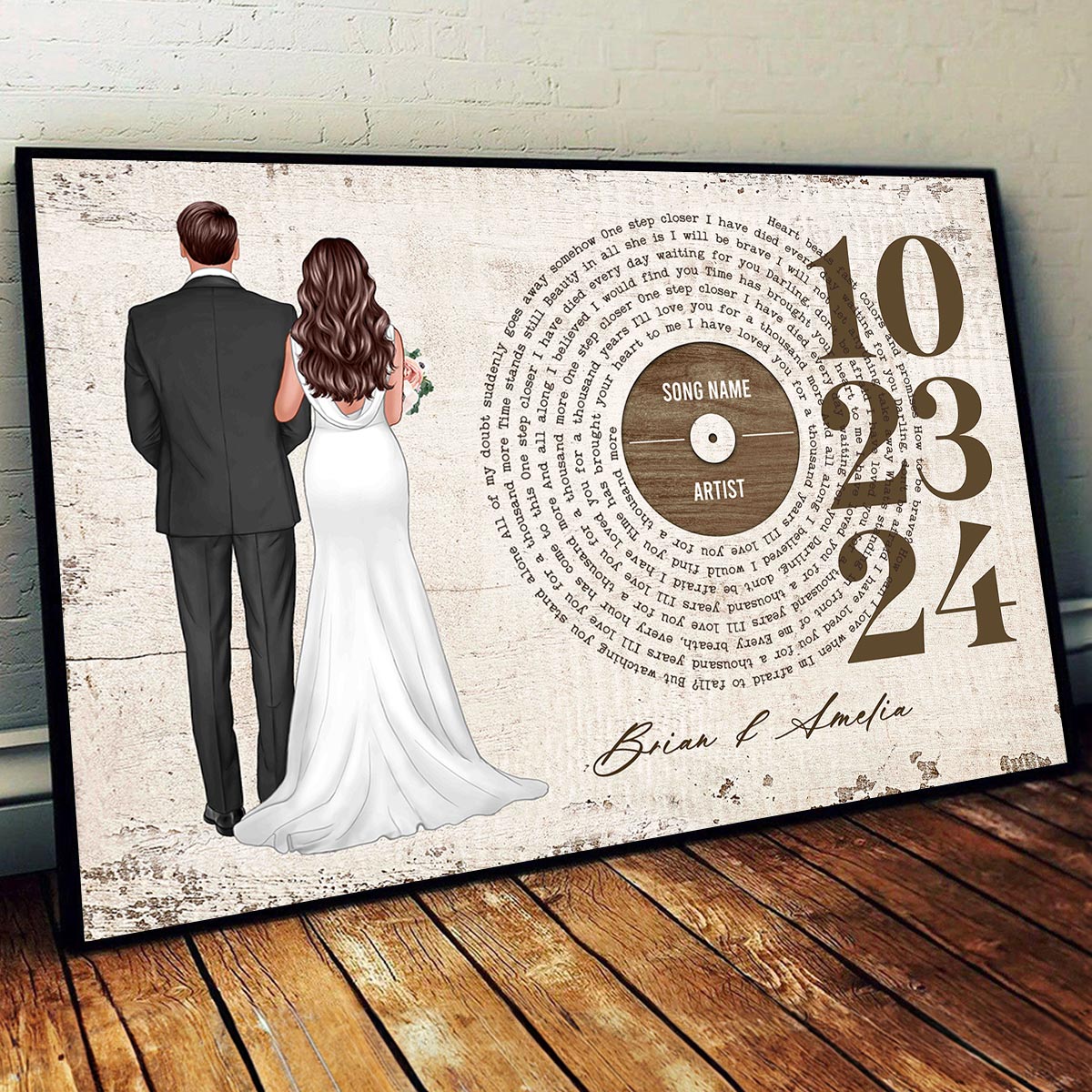 Couple Anniversay Date Custom Vinyl Lyrics Personalized Poster, Wedding Song Dance,  Gift for her & for him