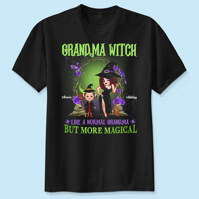 Purple And Green Pretty Grandma & Grandkids Halloween Personalized Shirt