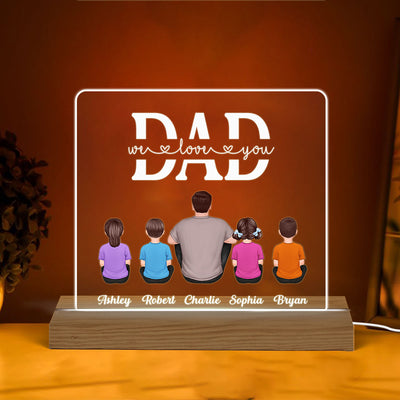 Best Dad Ever Back View Man Kids Dog Cat Personalized Warm Custom Shape Acrylic Plaque With LED Night Light