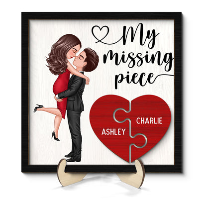 My Missing Piece Doll Couple Hugging Kissing Heart Piece Personalized 2-Layer Wooden Plaque