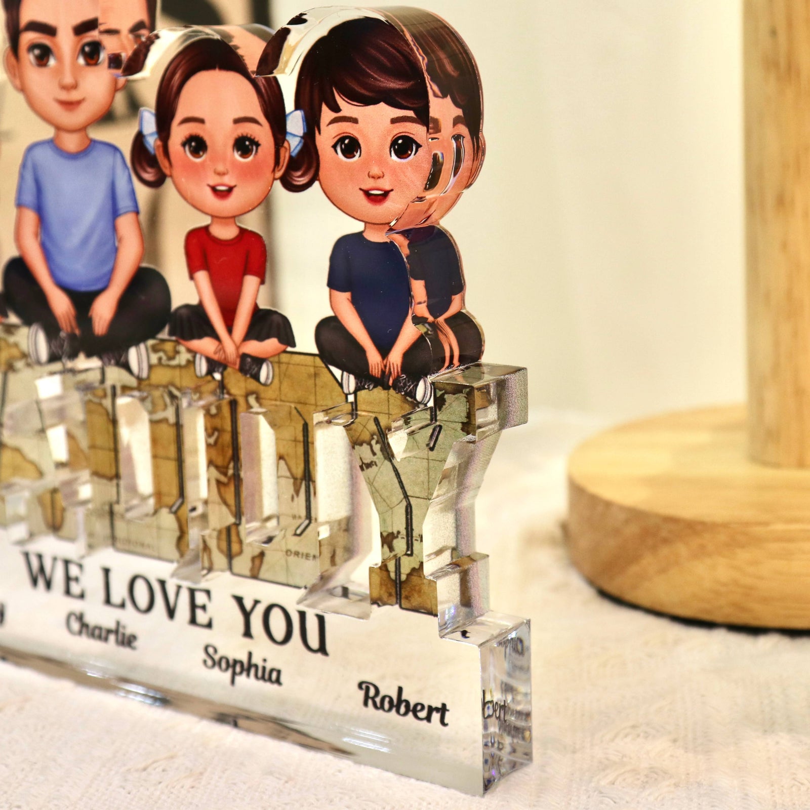 Daddy We Love You Dad & Kids Sitting On Word Personalized Acrylic Block Plaque