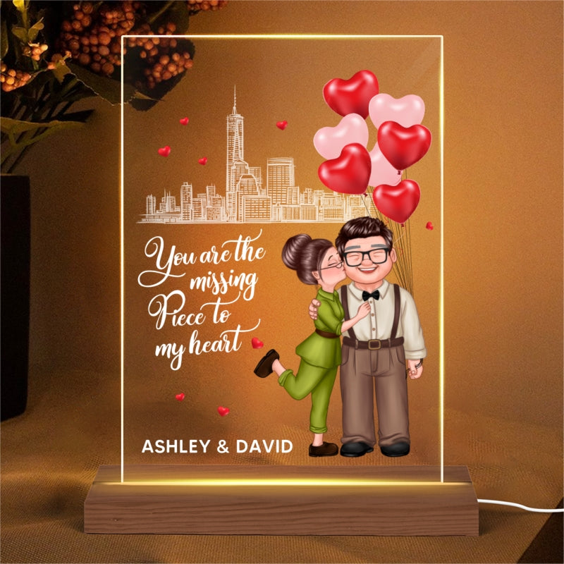 The Missing Piece To My Heart Happy Doll Couple Personalized LED Night Light - Acrylic LED Lamp