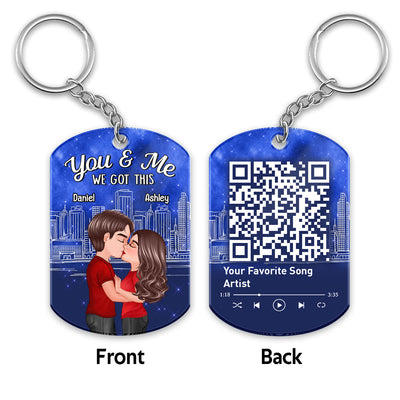 Doll Couple Kissing City Sketch Favorite Song QR Code Personalized Acrylic Keychain