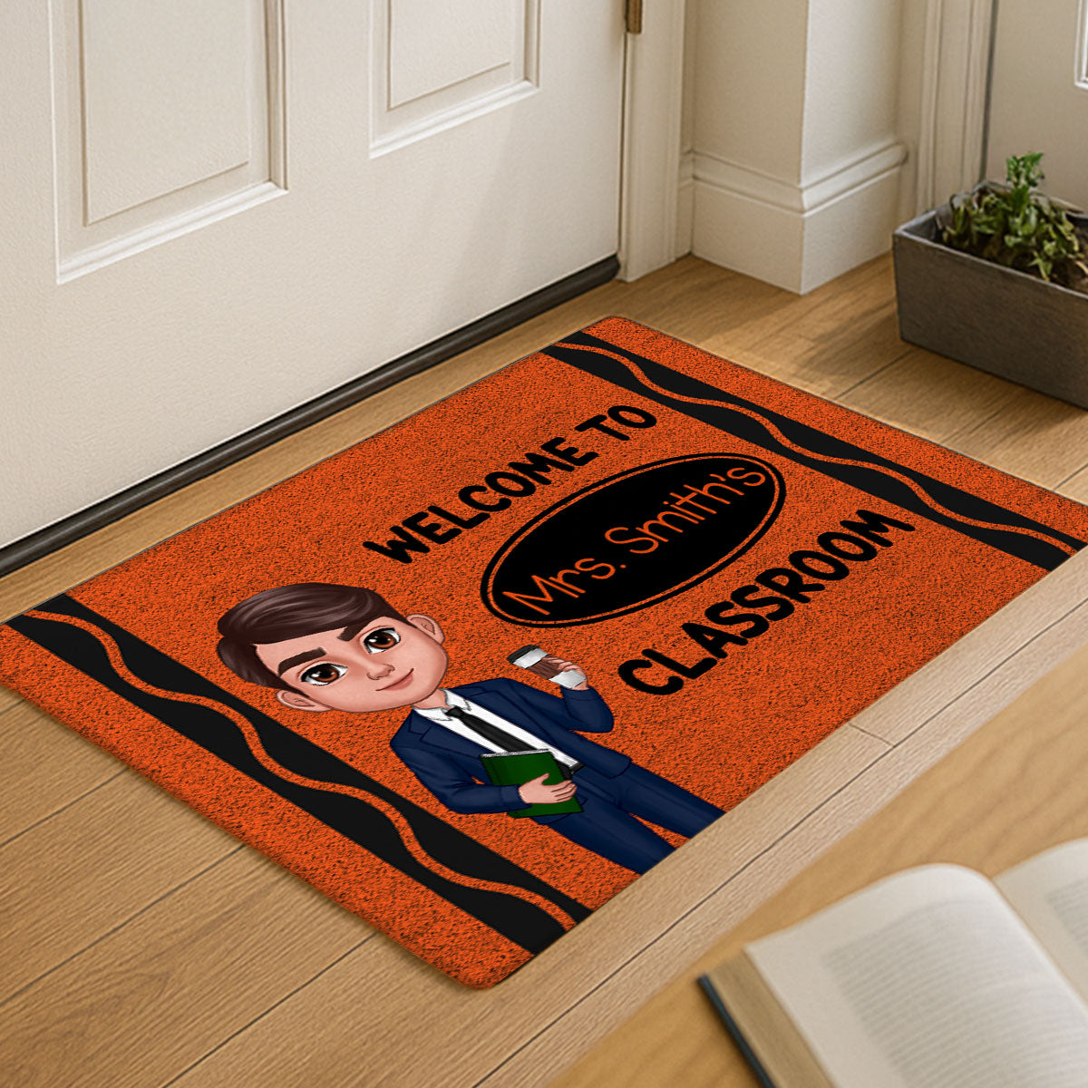Welcome To Teacher Classroom Crayon Patter - Personalized Doormat - Back To School Gift, Classroom Decoration