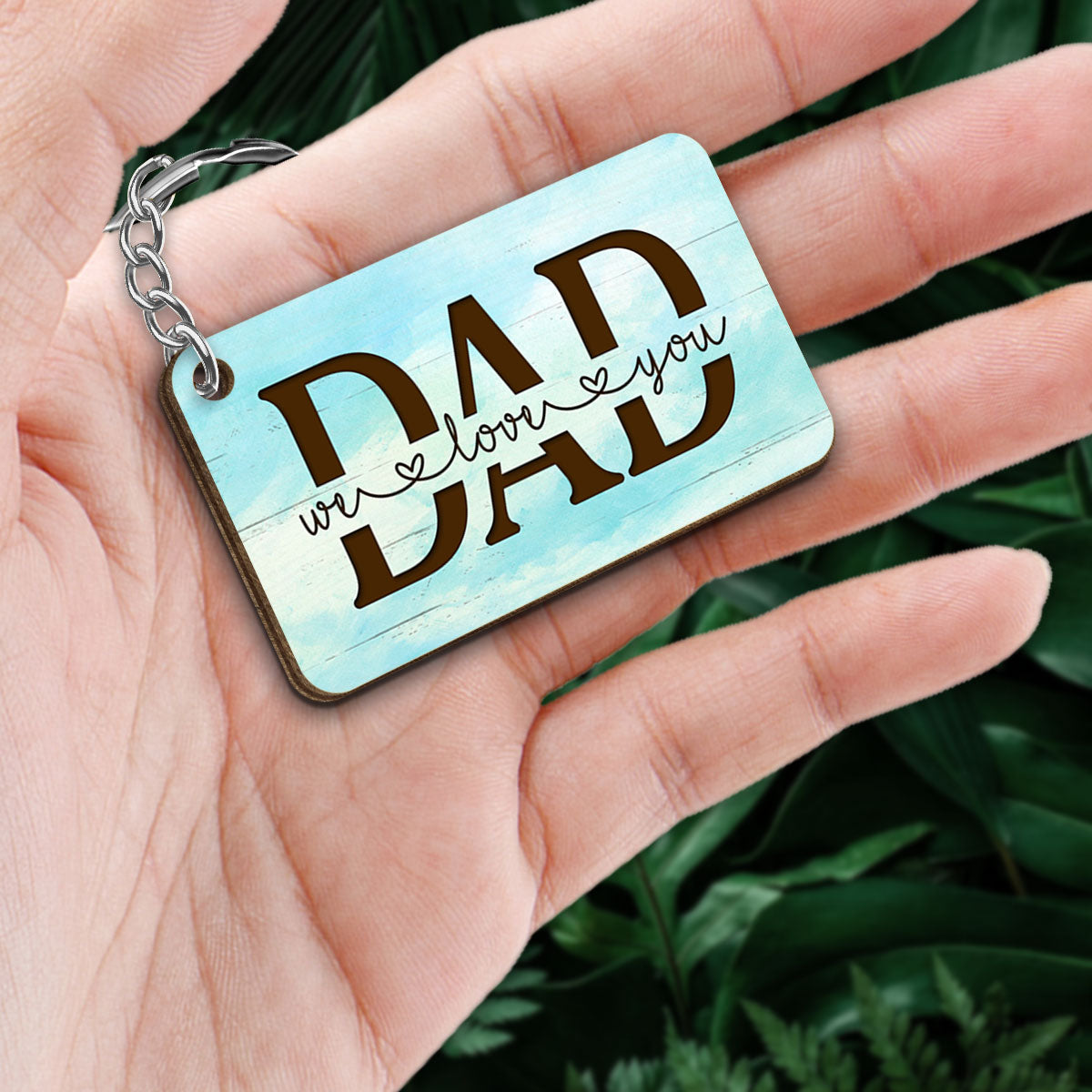 Beach Landscape Best Dad Ever Back View Man Kids Dog Cat Father‘s Day Gift Personalized Wooden Keychain