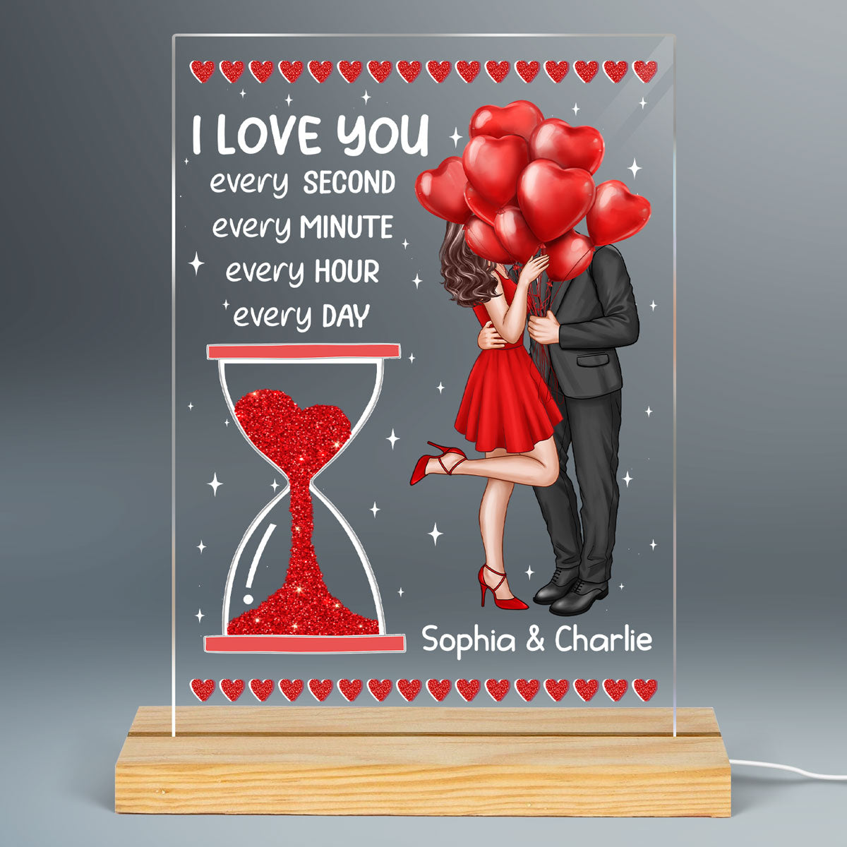 Elegant Couple I Love You Every Day Hourglass Personalized Custom Shape Acrylic Plaque Warm LED Night Light