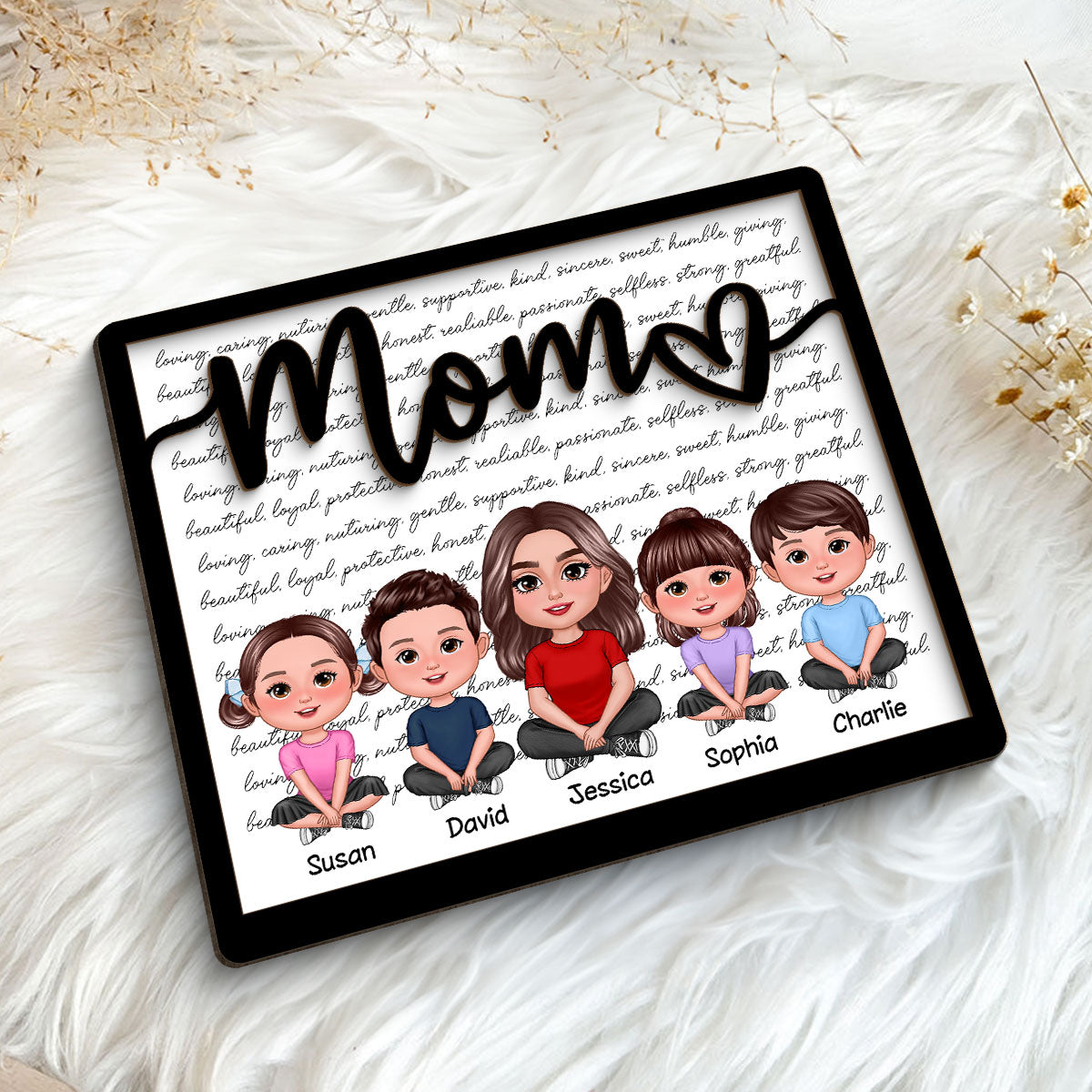 Grandma Mom Kids Crossed Legs Characters Personalized 2-layer Wooden Plaque, Gift For Mom, For Grandma