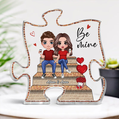 Couple Sitting On Stair Outline Personalized Puzzle Acrylic Plaque