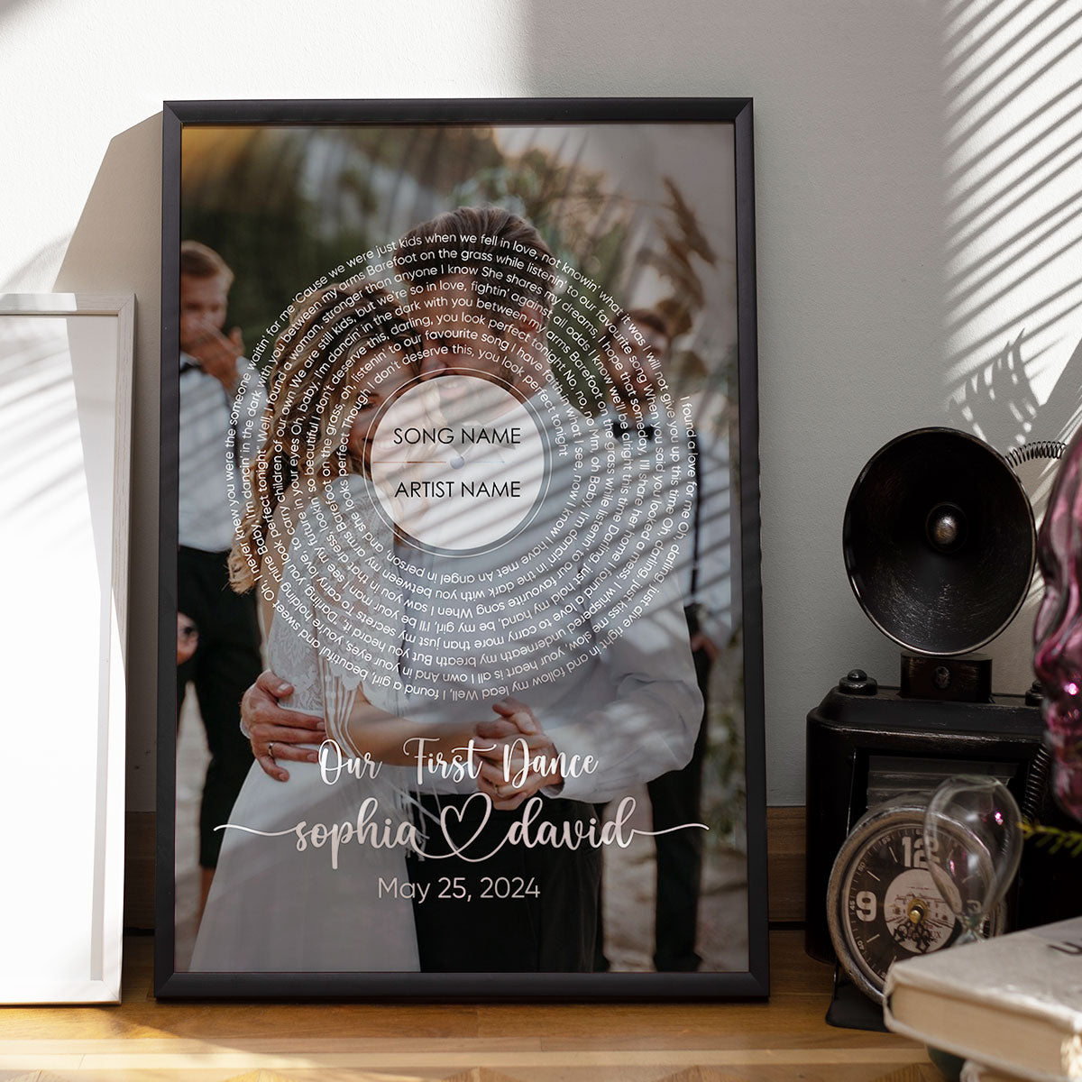 Vinyl Record Song Lyrics Art From Photo Personalized Poster, Wedding Anniversary  Gift For Him, For Her