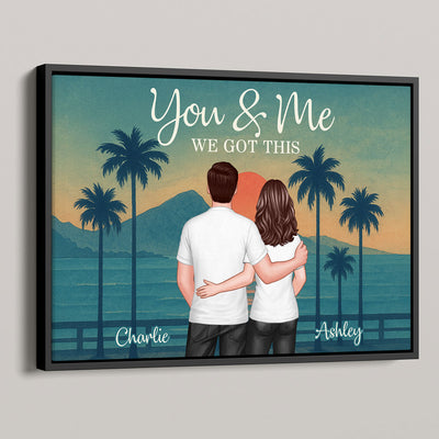 Retro Back View Couple Standing Hugging Personalized Poster, Anniversary gift for him, for her