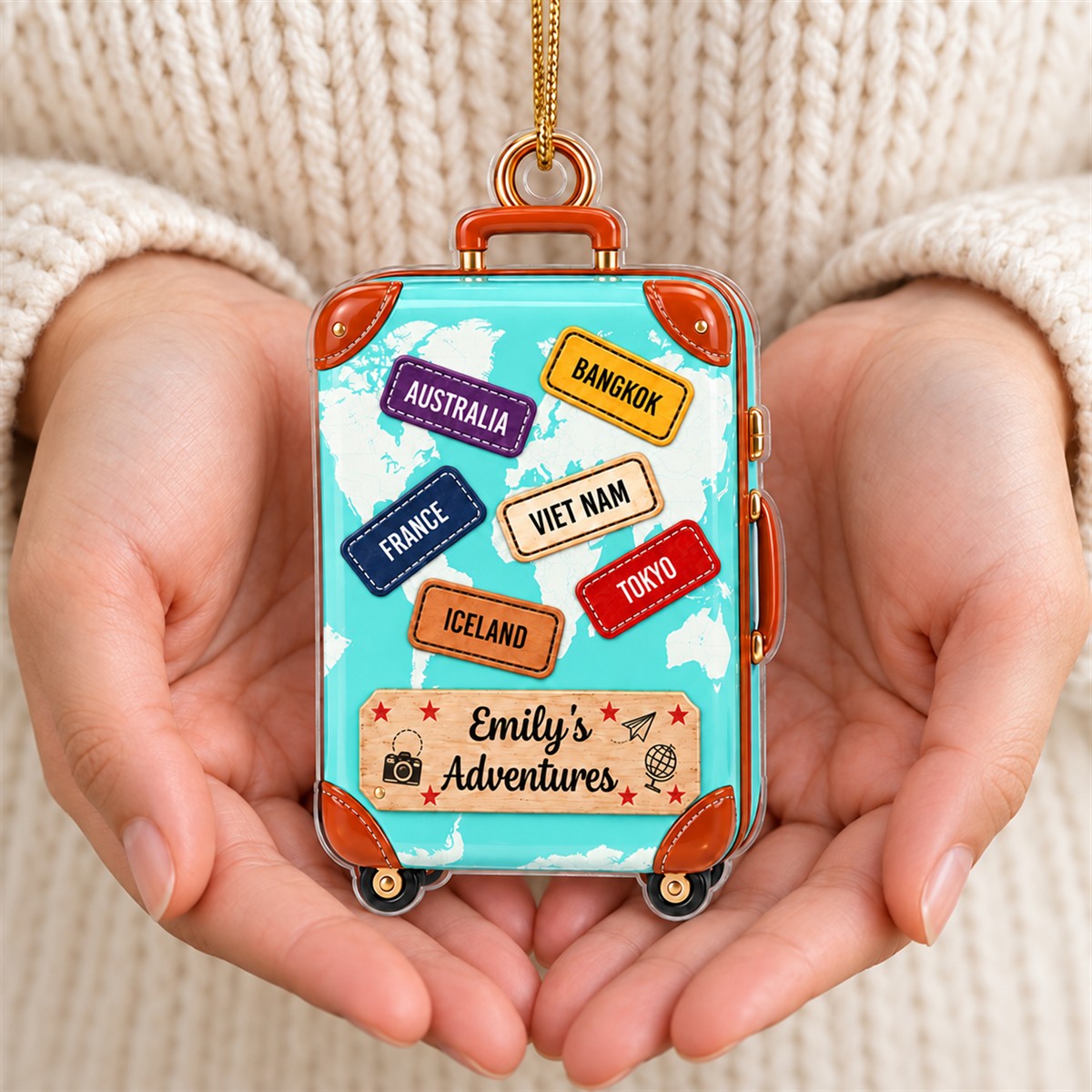 Suitcase Travel World Map 2D Flat Printed - Personalized Acrylic Ornament - Christmas Keepsake Ornament