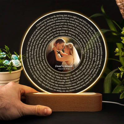 Personalized Vinyl Record Song with Lyrics Personalized Acrylic Circle LED Night Light, Personalized Gift for Her for Him, Wedding Song Gift