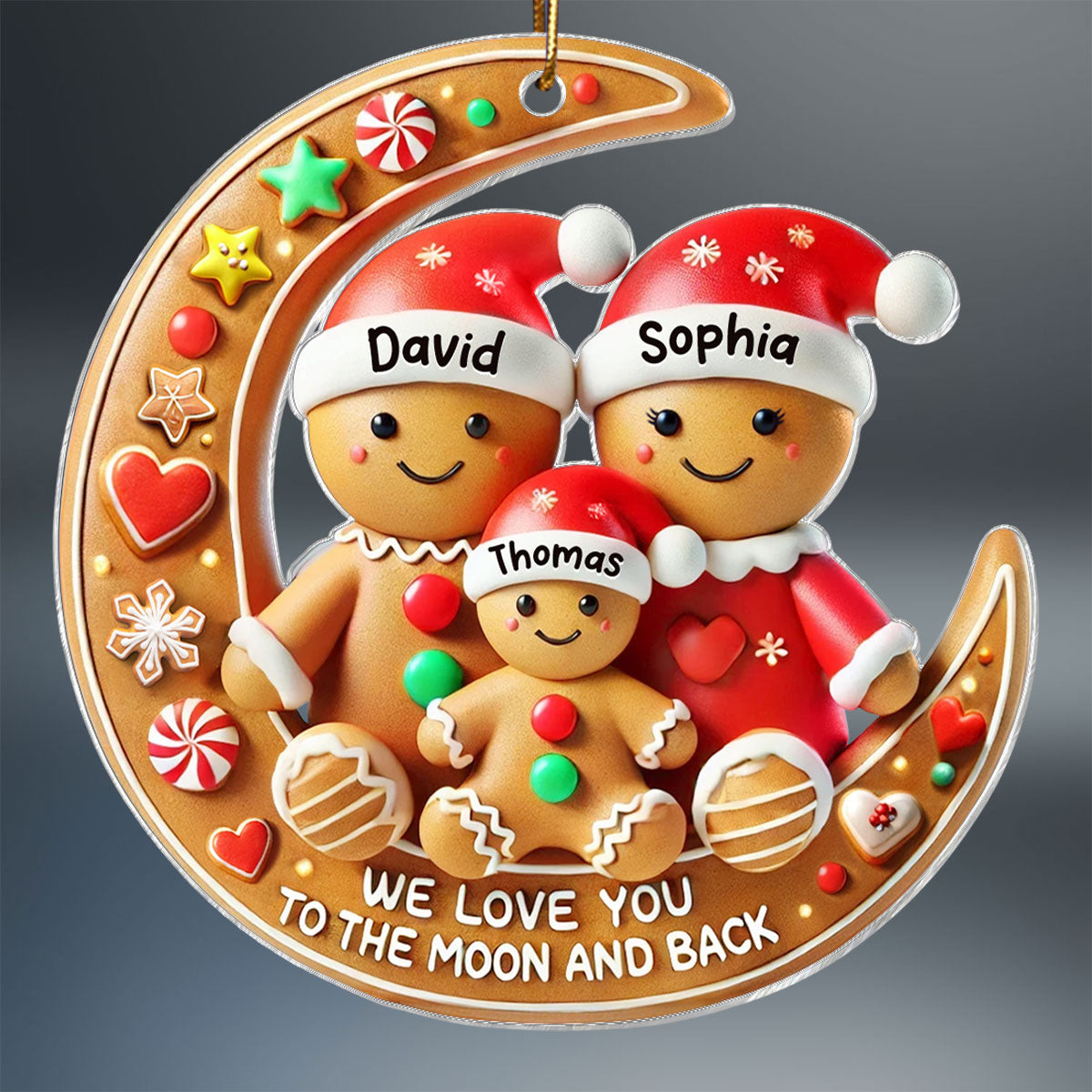 3D Effect Dad Mom We Love You To The Moon And Back Personalized Acrylic Ornament, Christmas Gift For Son, Daughter, Children