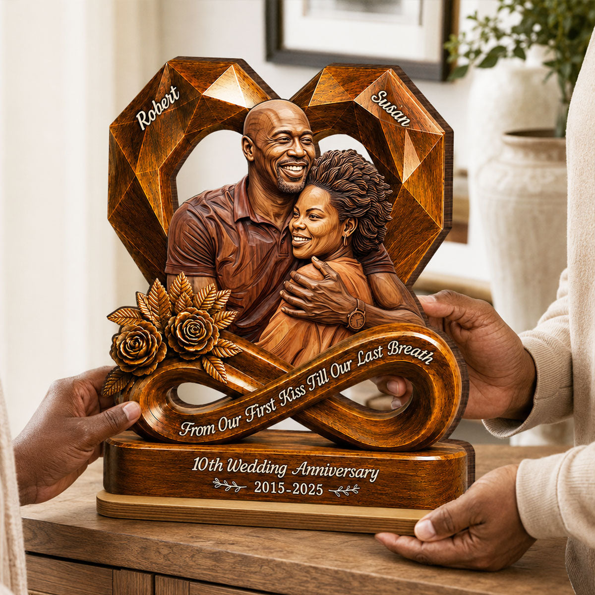 Custom Photo Couple Wooden Heart - Personalized 2-Layered Wooden Plaque - Anniversary Gift, Gift For Couple