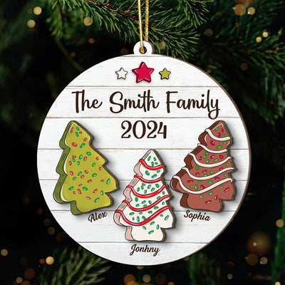 Christmas Tree Cakes Family Members Name Personalized 2-Layer Wooden Ornament