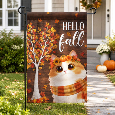 Hello Fall 'Tis the Season Cute Cats - Personalized Garden Flag - Fall Decor for Cat Lovers