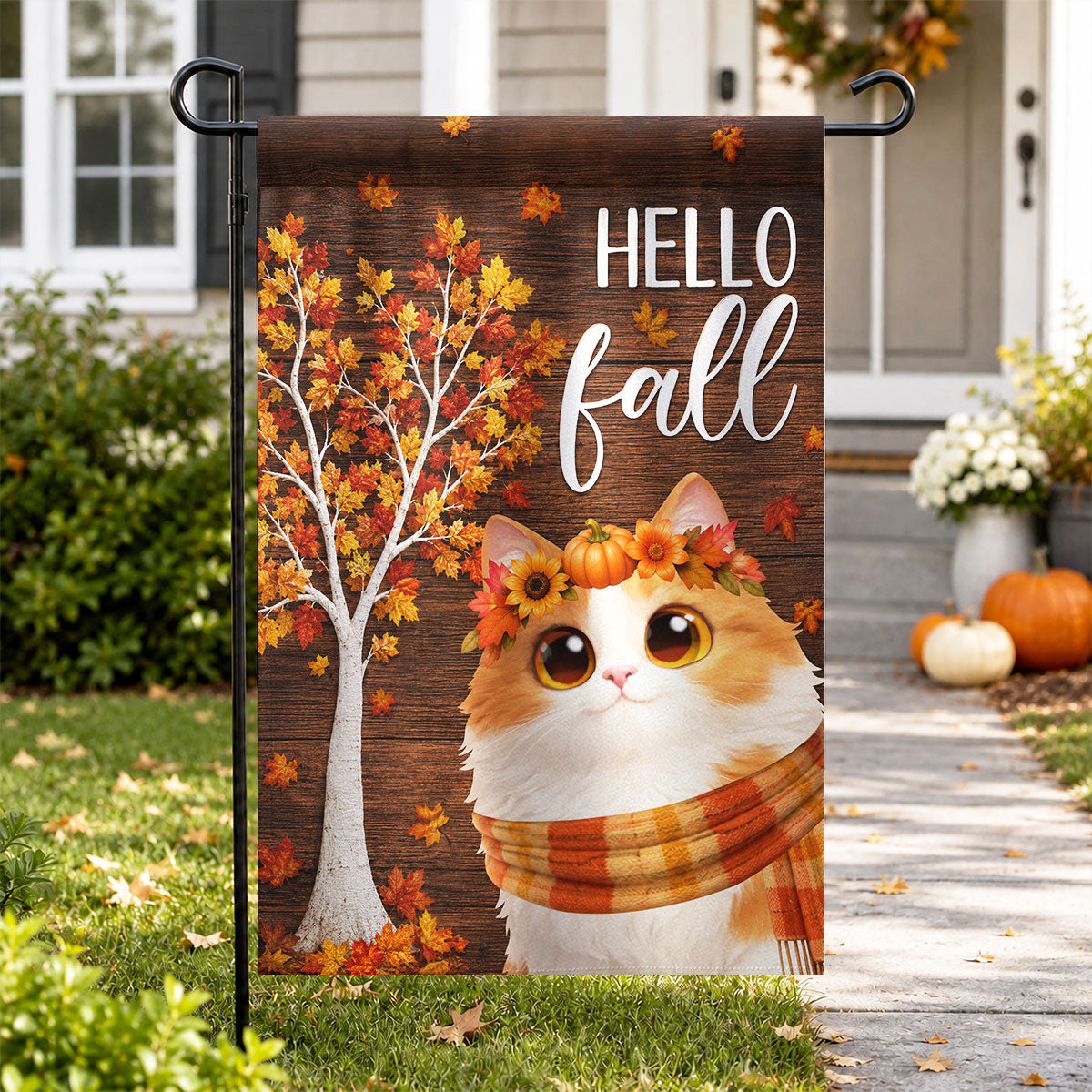Hello Fall 'Tis the Season Cute Cats - Personalized Garden Flag - Fall Decor for Cat Lovers