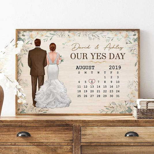 Back View Couple Wedding Anniversary Date Calendar Personalized Horizontal Poster