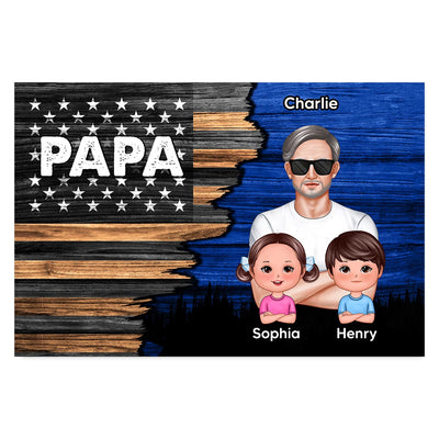Dad Grandpa Papa Man & Kids Half Nation Flag Personalized Horizontal Poster, Father's Day Gift For Husband Dad Grandpa