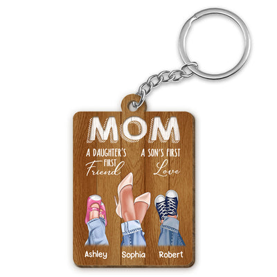 Mom Daughter First Friend Son First Love Personalized Wooden Keychain