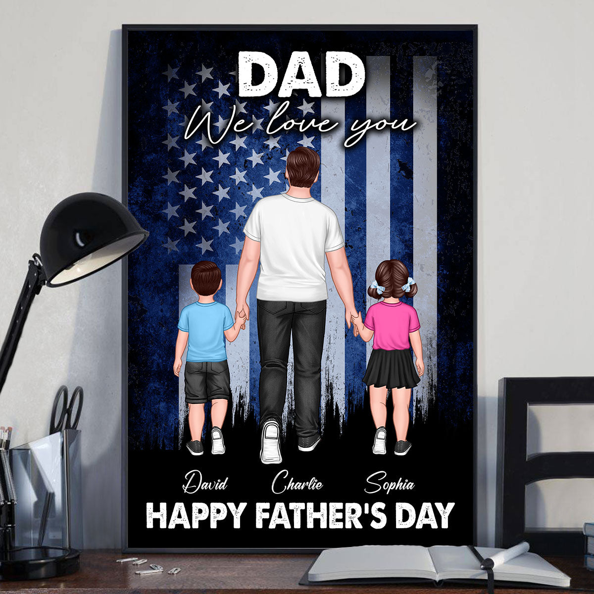 Nation Flag Dad We Love You Walking Dad And Kids Personalized Poster