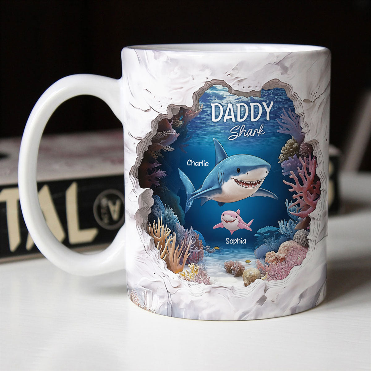 Daddy Shark Personalized 3D Effect Mug, Father's Day Gift for Dad