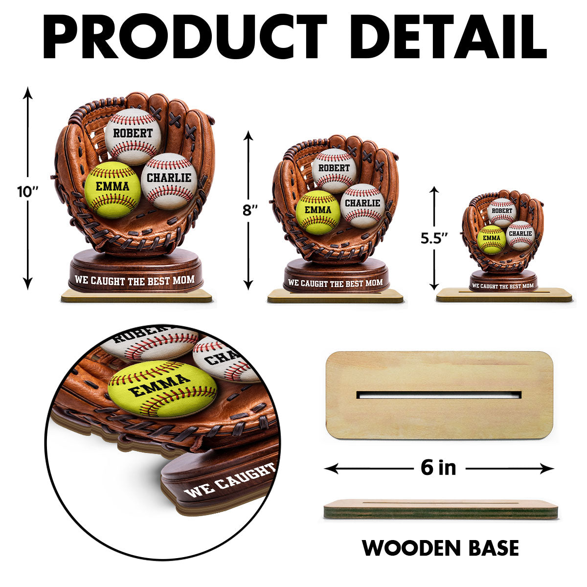 We Caught The Best Mom Baseball Glove - Personalized 2-Layered Wooden Plaque - Mother's Day Gift for Mom, Wife