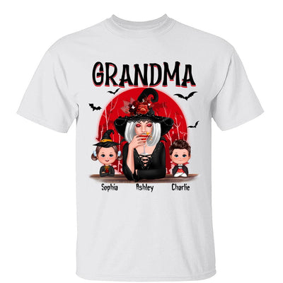 Grandma Red Moon Halloween Woman Grandkids Personalized Shirt