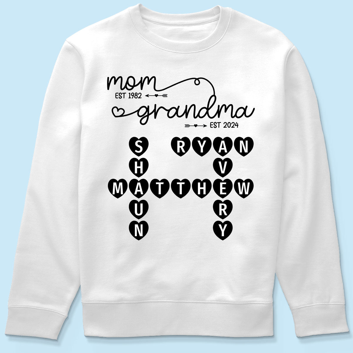 Mom Grandma Est. Swirl Crossword Puzzle Art Personalized Shirt