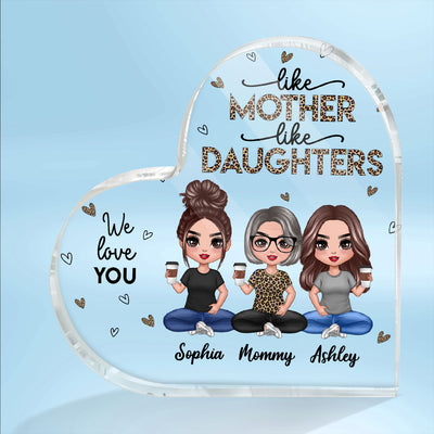 Leopard Doll Mom And Daughters Sitting Personalized Heart Acrylic Plaque