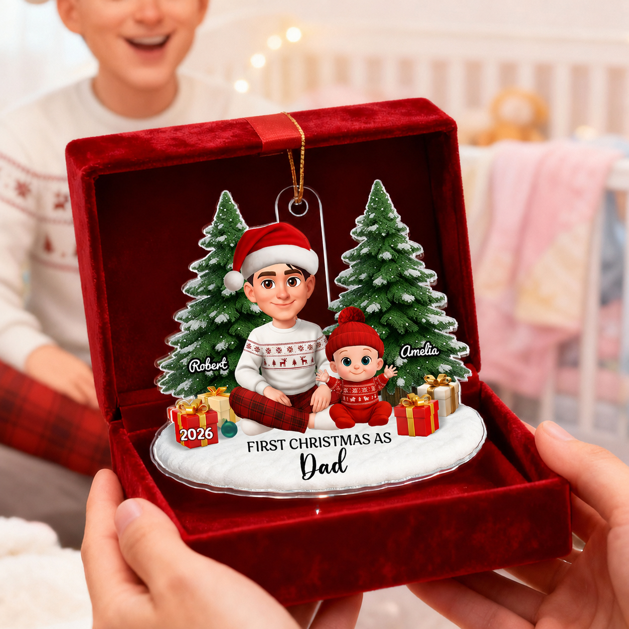 First Christmas With New Baby – Personalized Acrylic Ornament - Chritsmas Gift for Grandparent, Dad Mom, Big Sister, Big Brother