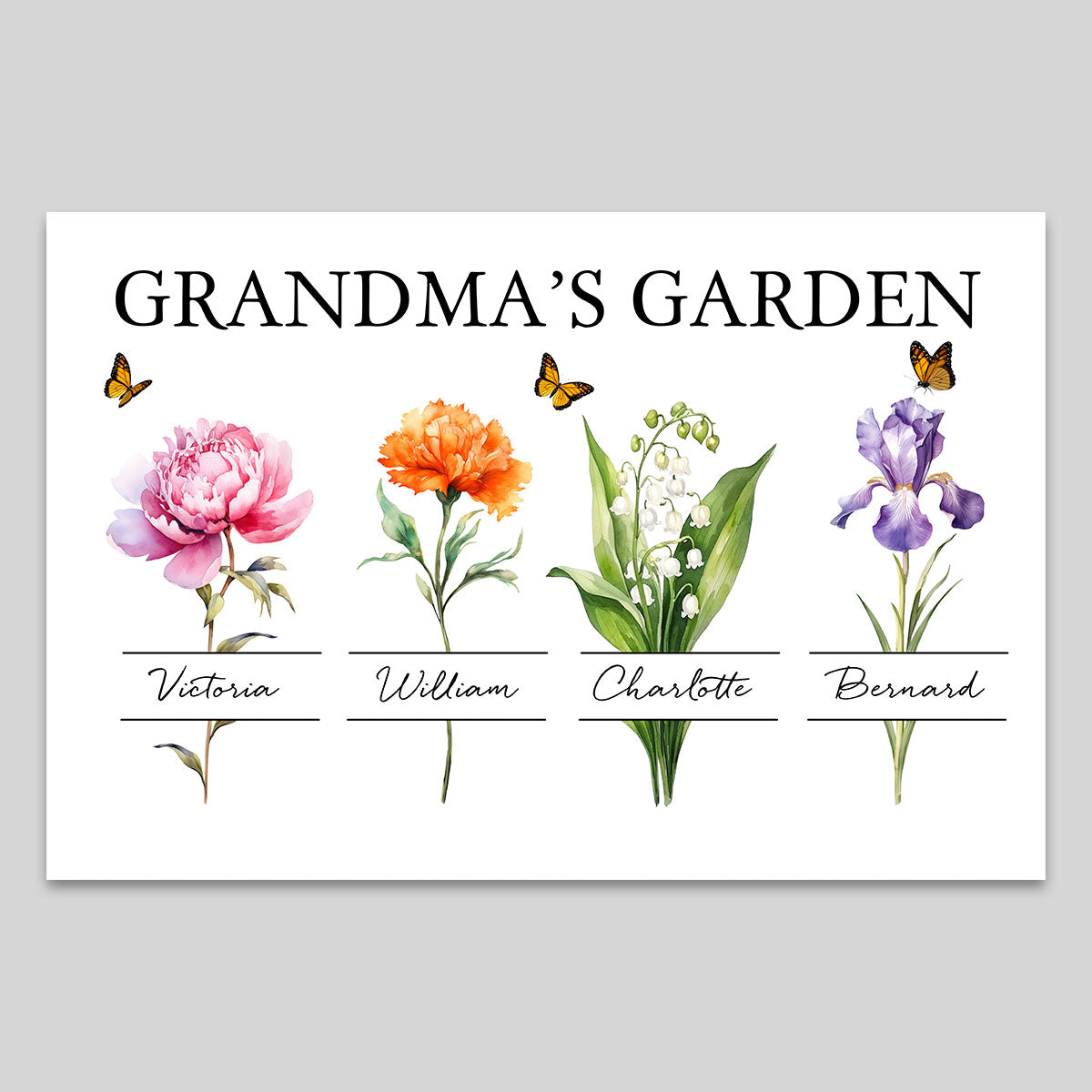 Gift For Grandma Grandma‘s Garden Beautiful Birth Month Flower With Names Personalized Horizontal Poster