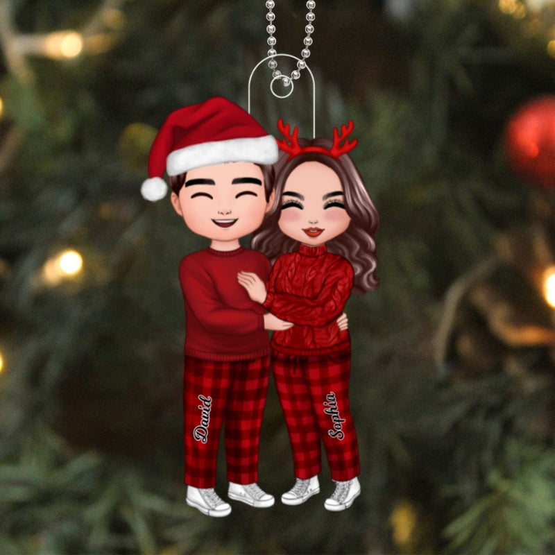 Christmas Doll Couple Standing Hugging Personalized Acrylic Ornament