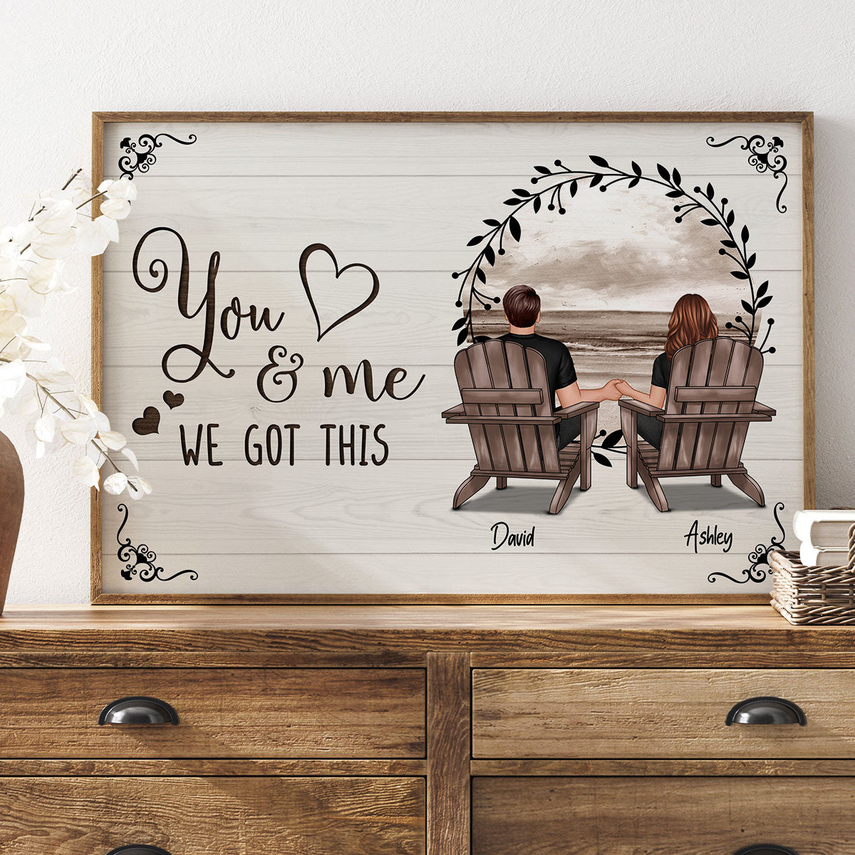 Retro Wreath Couple Beach Landscape Vintage Personalized Poster, Heartfelt 2025  Gift, Anniversary Gift For Couple, Husband, Wife, Dad, Mom
