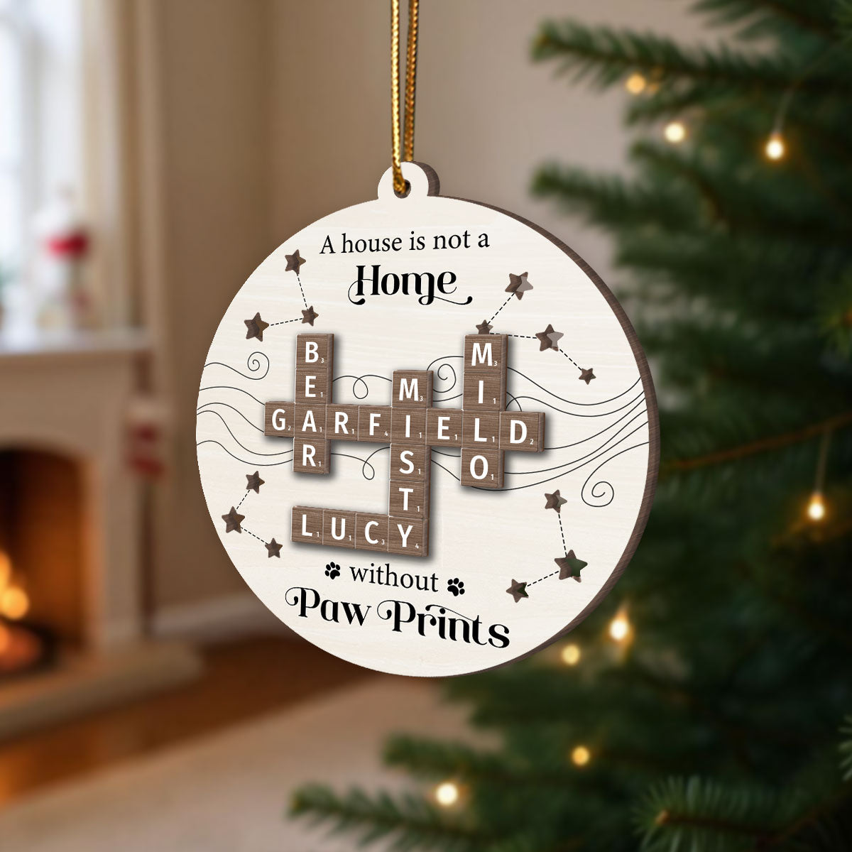 Christmas Pets Dogs Cats A House Is Not A Home Without Paw Prints Crossword Art Personalized 2-Layer Wooden Ornament