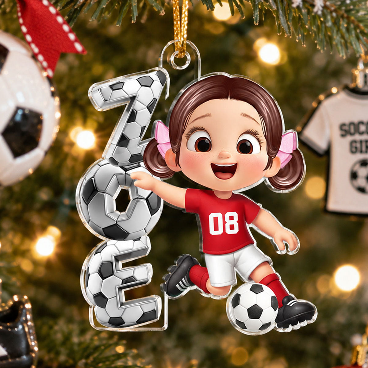 Kid Playing Soccer Custom Name - Personalized Acrylic Ornament - Christmas Gift For Kid, Son, Daughter, Grandson, Granddaughter, Soccer Lovers