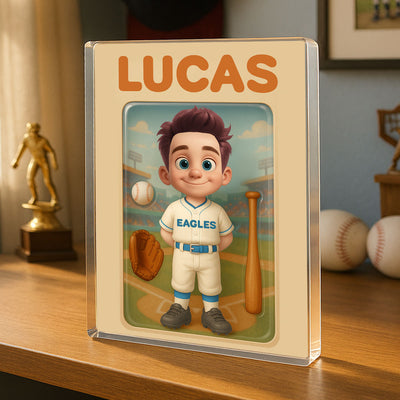 3D Effect Baseball Kid Custom Figure Personalized Flat Rectangle Acrylic Block, Gift For Kid