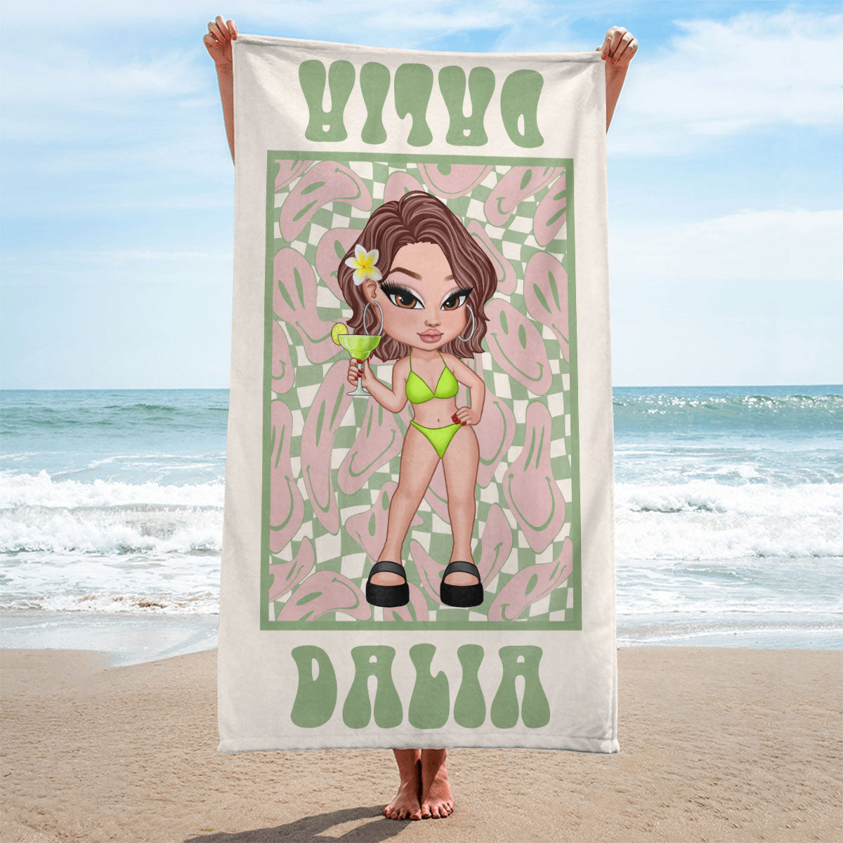 RETRO Multi Style Personalized Beach Towel, Name Bath Towel, Birthday Vacation Summer Gift