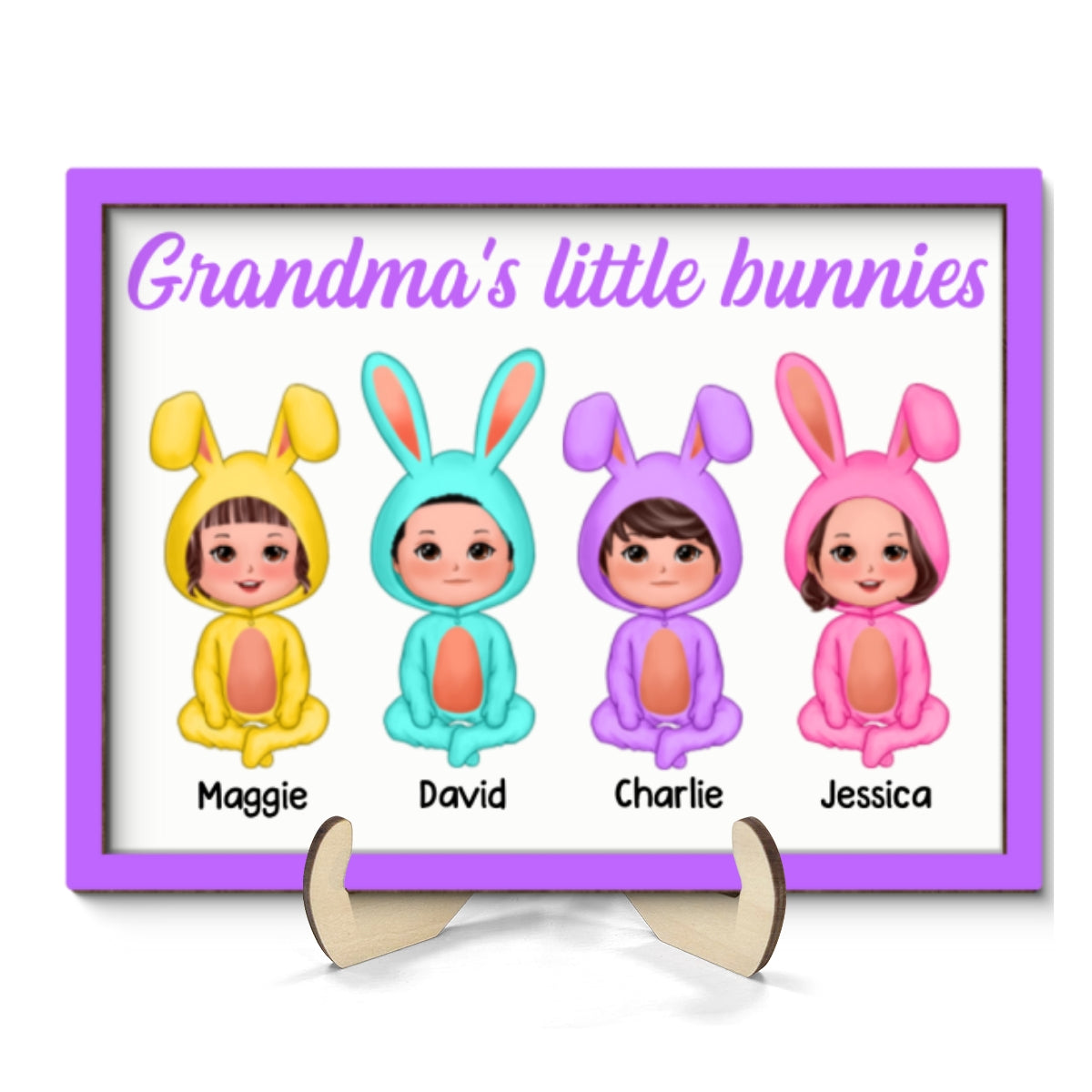 Grandma‘s Little Bunnies Doll Kids Easter Gift Home Decor Personalized 2-Layer Wooden Plaque