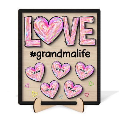 Grandma Mom Sweet Pink Hearts Personalized 2-layer Wooden Plaque