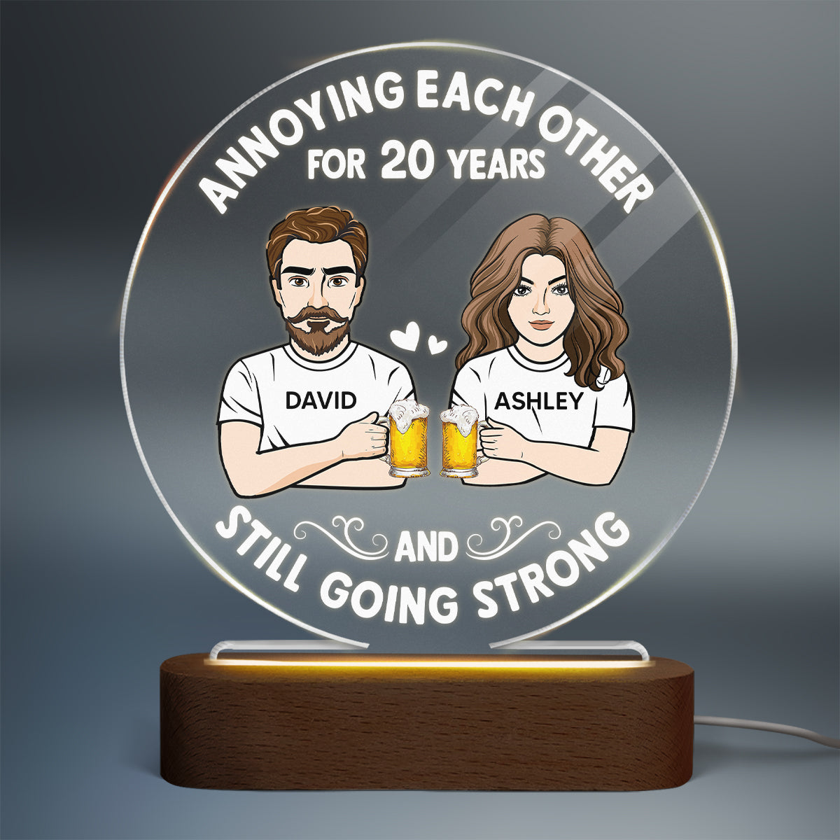 Annoying Each Other Couple Drinking Personalized Circle Acrylic Plaque With LED Night Light - Valentine‘s Day Gift - Anniversary Gift For Couple - Gift For Him - Gift For Her