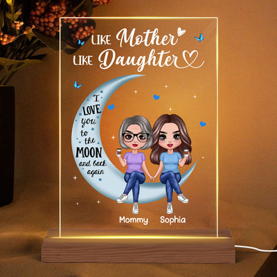 Doll Mom And Daughter Sitting On Moon I Love You To The Moon And Back Personalized Rectangle LED Night Light