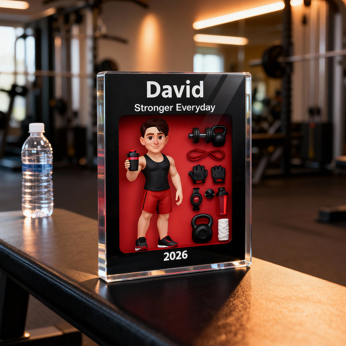 Gym Lover Stronger Everyday 3D Action Figure - Personalized Acrylic Block Plaque - Gift for Gym Lover